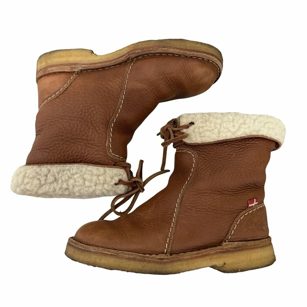 Duckfeet Arhus Shearling Brown Pebbled Leather Boots Womens Size EU 37 US 6.5-7